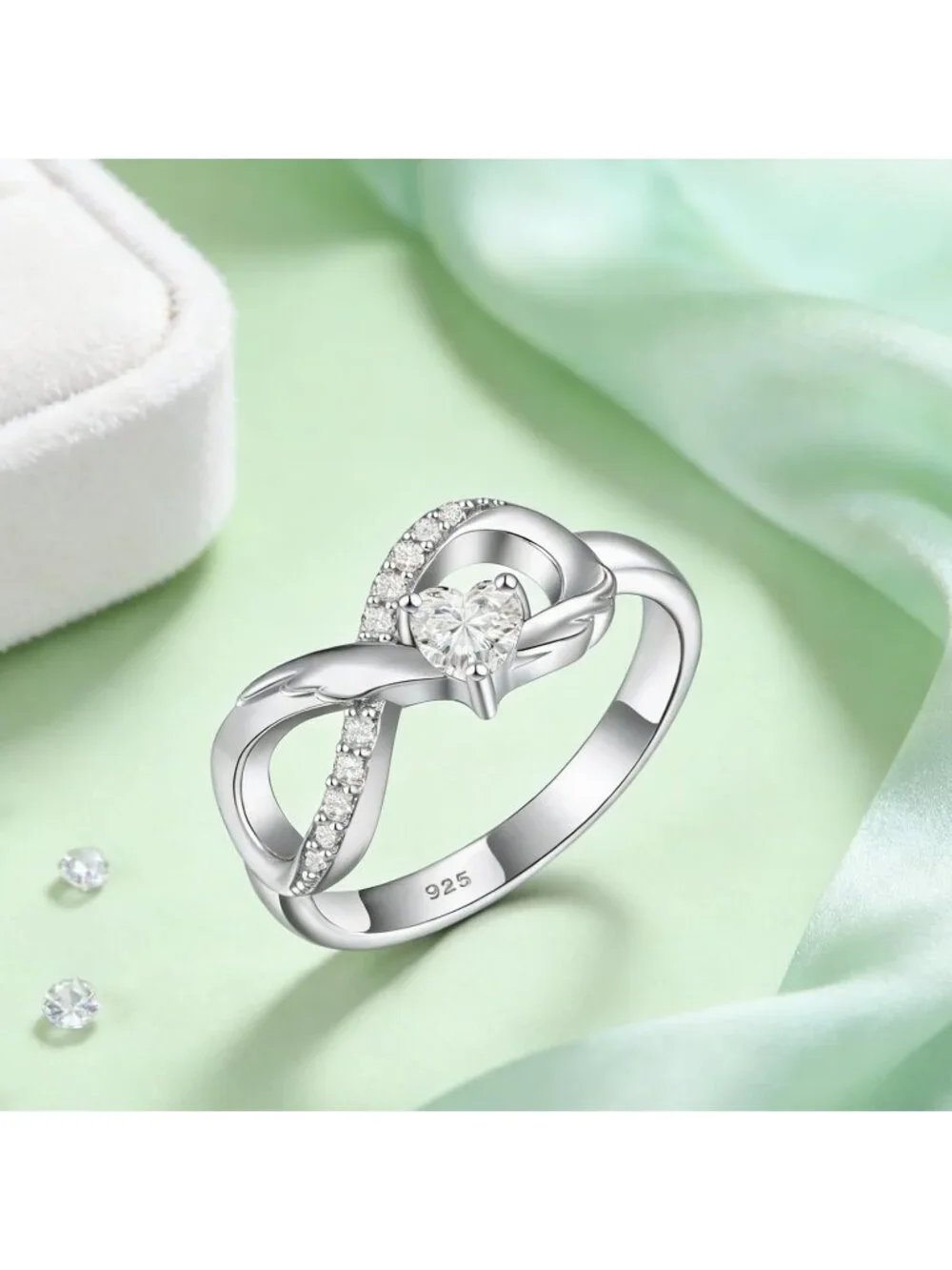 Women's Moissanite 925 Sterling Silver Infinity Promise Angel Wings Heart Ring